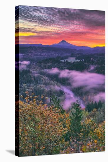 Sunrise World at Mount Hood, Fog at Sandy River Oregon-Vincent James-Stretched Canvas