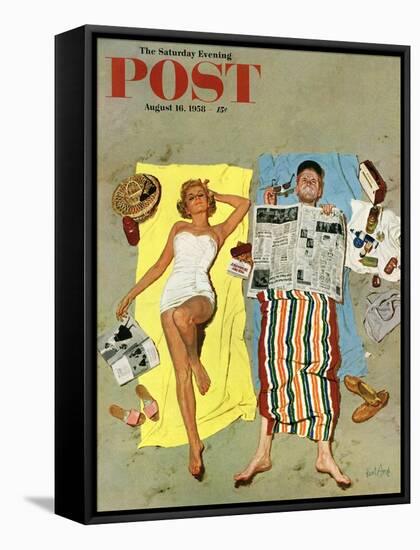 "Sunscreen?" Saturday Evening Post Cover, August 16, 1958-Kurt Ard-Framed Stretched Canvas