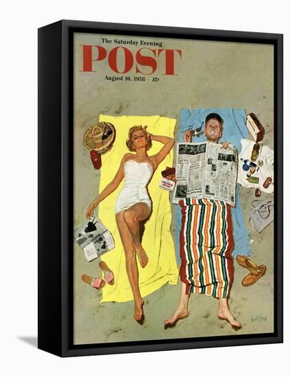 "Sunscreen?" Saturday Evening Post Cover, August 16, 1958-Kurt Ard-Framed Stretched Canvas