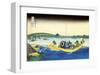 Sunset across the Ryogoku Bridge from Sumida River-Katsushika Hokusai-Framed Art Print