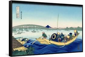 Sunset across the Ryogoku Bridge from the Bank of the Sumida River at Onmayagashi, 1830-1833-Katsushika Hokusai-Framed Stretched Canvas