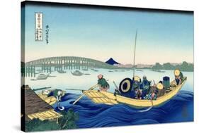 Sunset across the Ryogoku Bridge from the Bank of the Sumida River at Onmayagashi, 1830-1833-Katsushika Hokusai-Stretched Canvas