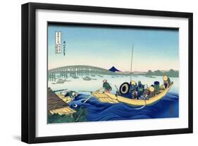 Sunset across the Ryogoku Bridge from the Bank of the Sumida River at Onmayagashi, 1830-1833-Katsushika Hokusai-Framed Giclee Print