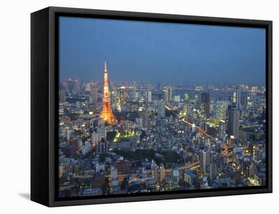Sunset Aerial of Downtown Including Tokyo Tower and Rainbow Bridge, Tokyo, Japan-Josh Anon-Framed Stretched Canvas