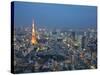 Sunset Aerial of Downtown Including Tokyo Tower and Rainbow Bridge, Tokyo, Japan-Josh Anon-Stretched Canvas