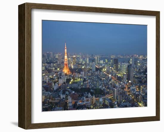 Sunset Aerial of Downtown Including Tokyo Tower and Rainbow Bridge, Tokyo, Japan-Josh Anon-Framed Photographic Print