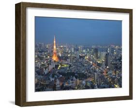 Sunset Aerial of Downtown Including Tokyo Tower and Rainbow Bridge, Tokyo, Japan-Josh Anon-Framed Photographic Print