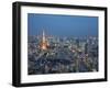 Sunset Aerial of Downtown Including Tokyo Tower and Rainbow Bridge, Tokyo, Japan-Josh Anon-Framed Photographic Print