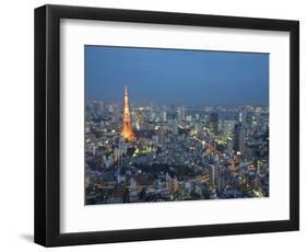 Sunset Aerial of Downtown Including Tokyo Tower and Rainbow Bridge, Tokyo, Japan-Josh Anon-Framed Photographic Print