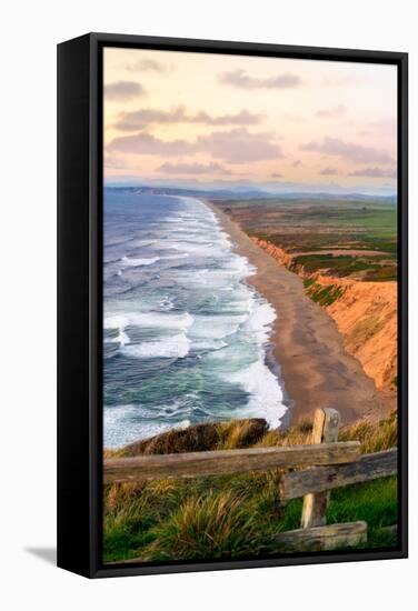 Sunset along Pt Reyes Seashore, San Francisco with oceans breaking along the California coast-David Chang-Framed Stretched Canvas