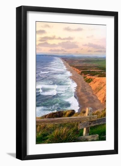 Sunset along Pt Reyes Seashore, San Francisco with oceans breaking along the California coast-David Chang-Framed Photographic Print