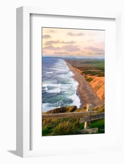 Sunset along Pt Reyes Seashore, San Francisco with oceans breaking along the California coast-David Chang-Framed Photographic Print