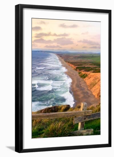 Sunset along Pt Reyes Seashore, San Francisco with oceans breaking along the California coast-David Chang-Framed Photographic Print