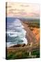 Sunset along Pt Reyes Seashore, San Francisco with oceans breaking along the California coast-David Chang-Stretched Canvas