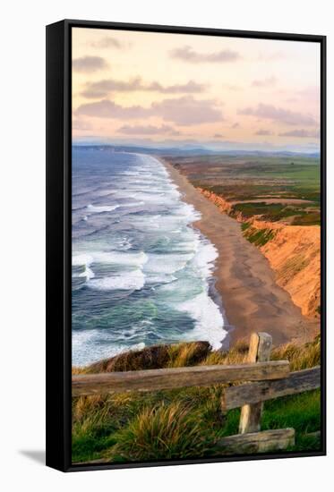 Sunset along Pt Reyes Seashore, San Francisco with oceans breaking along the California coast-David Chang-Framed Stretched Canvas