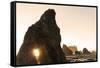 Sunset along sea stacks on Ruby Beach in Olympic National Park, Washington State, USA-Chuck Haney-Framed Stretched Canvas