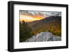 Sunset and autumn color at Grandfather Mountain, located on the Blue Ridge Parkway, North Carolina,-Jon Reaves-Framed Photographic Print