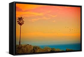Sunset and Birds-Lantern Press-Framed Stretched Canvas