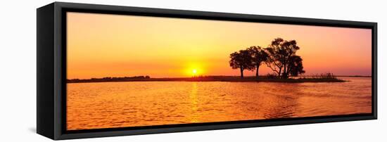 Sunset and Island, Chobe River Near Kasane,Africa, Botswana, Chobe National Park-Christian Heeb-Framed Stretched Canvas