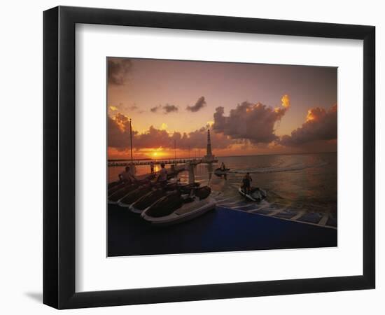 Sunset and Jet Skis, Cancun, Mexico-Walter Bibikow-Framed Photographic Print