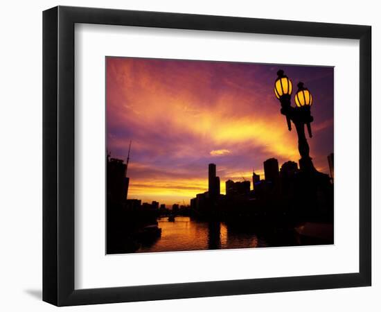 Sunset and Lamp, Rialto Towers and Yarra River, Melbourne, Victoria, Australia-David Wall-Framed Photographic Print