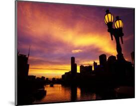 Sunset and Lamp, Rialto Towers and Yarra River, Melbourne, Victoria, Australia-David Wall-Mounted Photographic Print