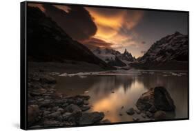 Sunset and lenticular clouds at Laguna Torre, Los Glaciares National Park, Argentina-Ed Rhodes-Framed Stretched Canvas