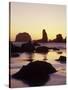 Sunset and Seastacks, Bandon Beach, Oregon, USA-Darrell Gulin-Stretched Canvas