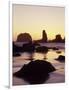 Sunset and Seastacks, Bandon Beach, Oregon, USA-Darrell Gulin-Framed Photographic Print