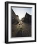 Sunset and Shadow of a Cyclist on Cobbled Street, Old Town, UNESCO World Heritage Site, Bruges-Christian Kober-Framed Photographic Print