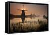 Sunset and Silhouetted Windmills Reflected in the Canals Kinderdijk-Darrell Gulin-Framed Stretched Canvas