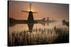 Sunset and Silhouetted Windmills Reflected in the Canals Kinderdijk-Darrell Gulin-Stretched Canvas