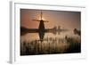 Sunset and Silhouetted Windmills Reflected in the Canals Kinderdijk-Darrell Gulin-Framed Photographic Print