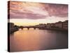 Sunset, Arno River, Tuscany, Italy-Walter Bibikow-Stretched Canvas