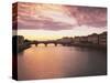 Sunset, Arno River, Tuscany, Italy-Walter Bibikow-Stretched Canvas