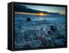 Sunset at Beach with Waves Breaking on Shoreline, Martha's Vineyard-James Shive-Framed Stretched Canvas