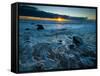 Sunset at Beach with Waves Breaking on Shoreline, Martha's Vineyard-James Shive-Framed Stretched Canvas