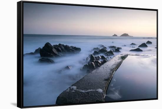 Sunset at Cape Cornwall, Brisons, Cornwall, England, United Kingdom, Europe-Bill Ward-Framed Stretched Canvas