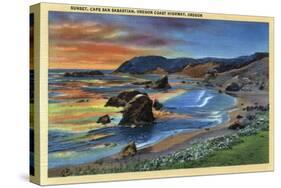 Sunset at Cape San Sabastian on Oregon Coast Highway, Oregon - Oregon Coast-Lantern Press-Stretched Canvas