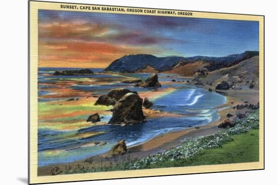 Sunset at Cape San Sabastian on Oregon Coast Highway, Oregon - Oregon Coast-Lantern Press-Mounted Art Print