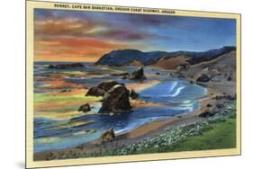 Sunset at Cape San Sabastian on Oregon Coast Highway, Oregon - Oregon Coast-Lantern Press-Mounted Art Print