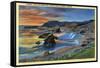 Sunset at Cape San Sabastian on Oregon Coast Highway, Oregon - Oregon Coast-Lantern Press-Framed Stretched Canvas