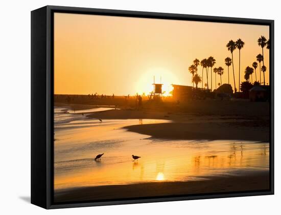 Sunset at Corona Del Mar Beach, Newport Beach, Orange County, California, United States of America,-Richard Cummins-Framed Stretched Canvas