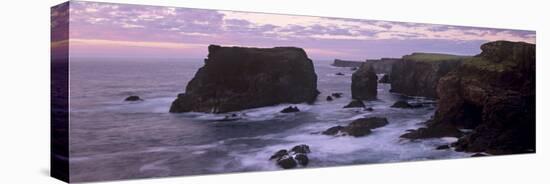 Sunset at Eshaness Basalt Cliffs, with Moo Stack on Left, Northmavine, Shetland Islands, Scotland-Patrick Dieudonne-Stretched Canvas