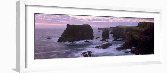 Sunset at Eshaness Basalt Cliffs, with Moo Stack on Left, Northmavine, Shetland Islands, Scotland-Patrick Dieudonne-Framed Photographic Print