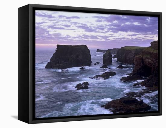 Sunset at Eshaness Basalt Cliffs, with Moo Stack on Left, Northmavine, Shetland Islands, Scotland-Patrick Dieudonne-Framed Stretched Canvas