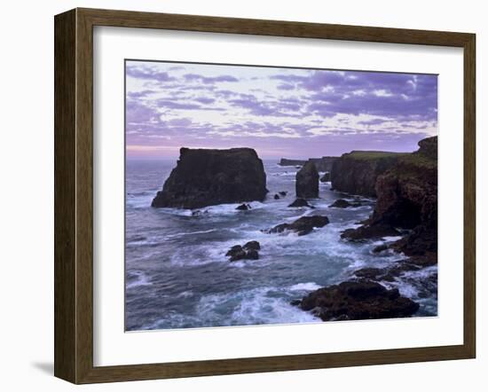 Sunset at Eshaness Basalt Cliffs, with Moo Stack on Left, Northmavine, Shetland Islands, Scotland-Patrick Dieudonne-Framed Photographic Print