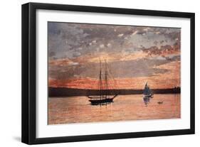 Sunset at Gloucester, 1880 (W/C & Graphite on Wove Paper)-Winslow Homer-Framed Giclee Print