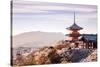 Sunset at Kiyomizu-Dera Temple and Cherry Blossom Season (Sakura) on Spring Time in Kyoto, Japan-thipjang-Stretched Canvas