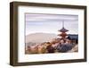 Sunset at Kiyomizu-Dera Temple and Cherry Blossom Season (Sakura) on Spring Time in Kyoto, Japan-thipjang-Framed Photographic Print